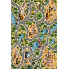 Kartela Halı Inşaat Şehri Çocuk Oyun Halısı Kaymaz Dot Taban Yıkanabilir 60 x 90 cm