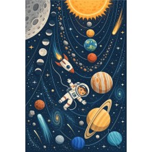 Kartela Halı Uzay Kaşifi Çocuk Oyun Halısı Kaymaz Dot Taban Yıkanabilir 60 x 90 cm