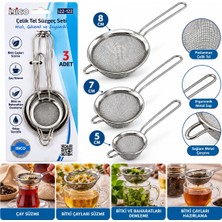 Ersert Ers- 3pcs Set Mini= 5-7-8cm Tel Süzgeç Metal Çerçece Metal Sap=8.5-10.5-10.5cm