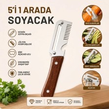 Ersert Ers- 5&amp;#39;i 1 Arada Çok Fonksiyonlu Sebze ve Patates Soyucu, Paslanmaz Çelik Bıçaklı, Ahşap Saplı Mutfak Jülyen Soyacak, Şişe Açacağı