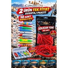 Cappadocians Minnow Suni Balık Yemi - Spin At-Çek 10’lu Kutu Hediyeli & Silikon Solucan Suni Balık Yemi, 100 Adet – Esnek Yapı