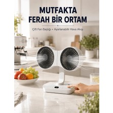 Ersert Ers- Ayarlanabilir Çift Fan Başlıklı Şarjlı Masa Vantilatörü