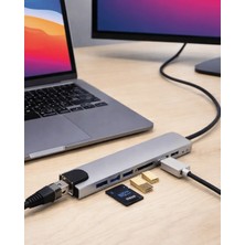 Ersert Ers- 8 Port Type C Hub USB HDMI RJ45 Sd Tf Kart Okuyucu Çoklayıcı