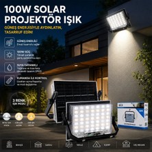 Ersert Ers- 100W Güneş Enerjili LED Işık Solar Projektör - Fener Kamp - Dış Mekan 3 Farklı LED Işık 348960 Lmb
