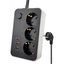Orret Home Akım Korumalı Priz 3 Priz 3 USB Girişli 2.1A Uzatma Kablosu 2 Metre, Termal Korumalı Çokl