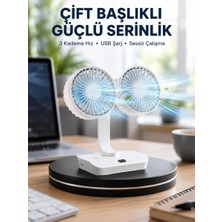 Ersert Ers- Sessiz Çalışan USB Şarjlı Çift Kafalı Masaüstü Fan – Ev ve Ofis Için