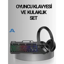 Ersert Ers- Işıklı Oyuncu Klavye Mouse ve Bluetooth Kulaklık Seti Türkçe Q USB