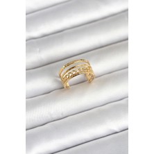 Çelik Gold Renk Zincirli Model Kadın Yüzük