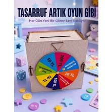 Ersert Ers- Para Biriktirme Challenge Kutusu Eğlenceli Şans Çarkı Ahşap Tasarruf Kumbarası