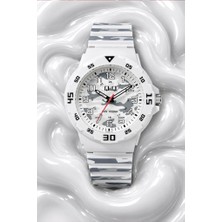Q&q 10 Atm Su Geçirmez - 43 mm - Beyaz Gri Kamuflaj Desenli Analog Yetişkin Çocuk Kol Saati