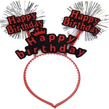 Ersert Ers- Happy Birthday Yazılı Püsküllü Neon Kırmızı Renk Doğum Günü Tacı 22X19 cm