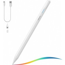 Relatos Aktif Stylus Kalem, Ipad, iPhone ve Android Tabletler ile Uyumlu, 4 LED Işıklı Pil Göstergesi, Usb-C Şarjlı, Bluetooth Gerektirmez, Hassas Kapasitif Dokunmatik Kalem, Beyaz