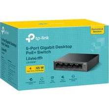 TP-Link Tp-Lınk LS105GP 4 Port Gıgabıt + 1 Port RJ45 Uplınk Poe 65W 250 Metre Poe Mesafe Metal Kasa Swıtch Nıda