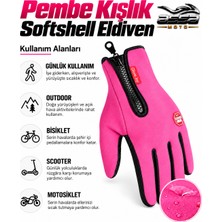 Assa Moto Pembe Fermuarlı Polarlı Su Rüzgar Geçirmez Günlük-Outdoor -Bisiklet-Motosiklet Dokunmatik Kadın Kışlık Eldiven