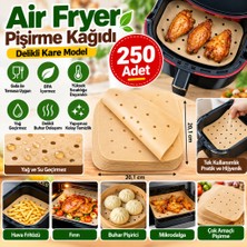 TeknoKapsül 250 Adet Air Fryer Pişirme Kağıdı Tek Kullanımlık Hava Fritöz Yağ Geçirmez Yapışmaz Gıda Pişirme Kağıdı Delikli Kare Model