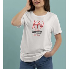 Bk Gift 29 Ekim Tasarımlı Kadın Beyaz T-Shirt-7, Arkadaşa Hediye, 29 Ekim Hediyesi Hediyesi, Trend Tişört, 100.YIL Hediyesi Xx Large