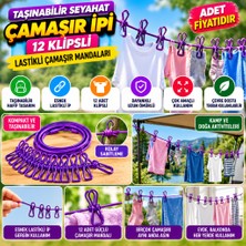 TeknoKapsül Taşınabilir Seyahat Çamaşır Ipi 12 Mandallı Klipsli Lastikli Çamaşır Mandalları (Adet Fiyatıdır)
