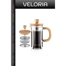 Veloria Premium Ahşap Detaylı 600 ml Cam French Press Aromalı Içecek Mutfak Şıklığı Çay Keyfi
