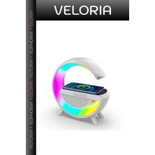 Veloria Özel Seri Ofis Ortamı Teknolojik Hediye Yatak Odası Kablosuz Şarj Standlı Rgb Hoparlör
