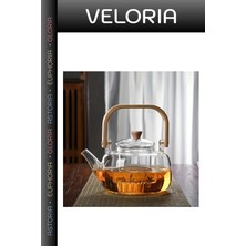 Veloria Özel Seri Çaykeyfi Dekoratif Şeffaf Ahşap Saplı Cam Filtreli Demlik