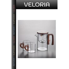 Veloria Premium Otomatik Cam Demlik 2'li Bardak Seti Misafir Takımı Mutfak Gereçleri Günlük Kullanım