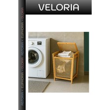 Veloria Özel Seri Banyo Aracı Dekoratif Sepet Ev Dekorasyonu Orta Boy Ahşap Bambu Kirli Sepeti 40X35X60