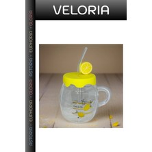Veloria Özel Seri Sıcak Içecek Pipetli Model Ofis Bardağı Limon Tasarımlı Kupa Bardak