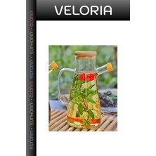 Veloria Özel Seri Sıvı Saklama Ev Düzeni Tezgah Üstü Borosilikat Cam 900 Ml. Yağdanlık