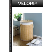 Veloria Premium Kirlisepeti Yüksek Hijyen 50CM Yuvarlak Kumaşlı Bambu Kirli Sepeti Ev Eşyası Tekstil Sepet