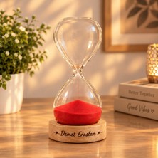 Keyfim Shop Ahşap Kaideli Cam Kum Saati 30 Dakika 20 x 10 cm Dekoratif Masaüstü Zaman Ölçer - Kırmızı