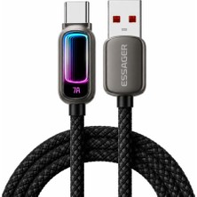 Relatos 1 Metre 100W 7A Usb-A To Type-C Hızlı Şarj Kablosu Rgb Işıklı 480MBPS Veri Aktarımlı Örgülü Data Kablosu Siyah