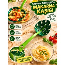 Mucit Home Yaprak Desenli Makarna Kevgiri ve Kaşık Altlığı Çok Amaçlı 2 Si 1ARADA Süzgeç Kepçe