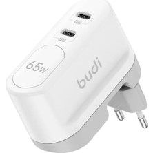 Relatos Budi AC326REW 65W Gan Çift Type-C Çıkışlı Hızlı Şarj Cihazı | Katlanabilir Seyahat Tipi Duvar Adaptörü