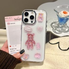 Relatos 3D Pembe Ayıcık Simli iPhone 11 Uyumlu Telefon Kılıfı – Şeffaf Silikon Glitter Bear Tasarımlı Darbe Emici