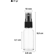 Relatos 20 ml Kapaklı Sprey Şişesi 20 cc Fısfıs Kolonya Dezenfektan Cam Şişe 2 Adet (Şeffaf Şişe | Siyah Sprey, 20 Ml)