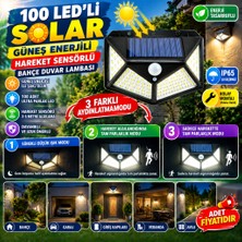 TeknoKapsül 100 Ledli 3 Farklı Aydınlatma Ayarlı Solar Güneş Enerjili Hareket Sensörlü Bahçe Duvar Lambası