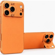 Relatos iPhone 17 Pro Max ile Uyumlu Stand Olabilen Kamera Lens Koruyucu ve Katlanabilir Lensarmor Telefon Standı, Çizilmeye Dayanıklı Çift Katmanlı Kamera Koruması, Metal Lens Koruma Kapağı Turuncu
