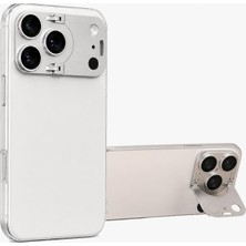 Relatos iPhone 17 Pro Max ile Uyumlu Stand Olabilen Kamera Lens Koruyucu ve Katlanabilir Telefon Standı Katlens Metal Lens Koruma Kapağı Silver