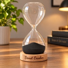 Keyfim Shop Ahşap Kaideli Cam Kum Saati 30 Dakika 20 x 10 cm Dekoratif Masaüstü Zaman Ölçer - Siyah