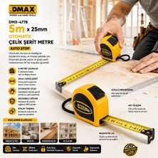 Str Store 12 Adet 5mt x 25MM Otomatik Çelik Şerit Metre Stoplu