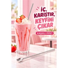 Mucit Home Kaşıklı Milkshake Pipeti Gümüş Paslanmaz Çelik 6'lı Pipet Seti+ 1 Adet Temizleme Fırçası