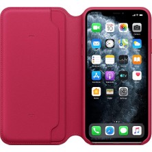 Universal iPhone 11 Pro Max Için Deri Folyo Kılıf - Ahududu