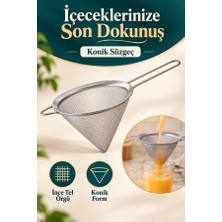 Mucit Home Paslanmaz Çelik Çift Kulaklı Shake Süzme Süzgeci 12 cm Konik Huni Süzgeç
