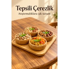 Mucit Home 4'lü Doğal Bambu 4'lü Yuvarlak Bölmeli Çerezlik Seti Sunumluk Servis Tabağı Atıştırmalık Kase
