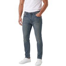 Deepsea Erkek Slim Fit Dar Kesim Likralı Taşlanmış Pamuklu Lacivert Kot Pantolon – Düğme Kapamalı Jean 2605153