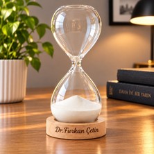 Keyfim Shop Ahşap Kaideli Cam Kum Saati 30 Dakika 20 x 10 cm Dekoratif Masaüstü Zaman Ölçer - Beyaz