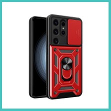 Ny Joy Samsung Galaxy S24 Ultra Uyumlu Kılıf Pars Lens Yüzüklü Silikon - Kırmızı Nyjoybz