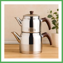 Astraltech Orta Boy Çelik Çaydanlık Seti (Çift Kapaklı, Süzgeçli) 1.25L/2.25L Bezoss
