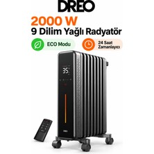 Dreo 9 Dilim 2000 W Elektrikli Yağlı Radyatör 3 Kademeli Eco Modlu Kumandalı Tekerlekli Isıtıcı