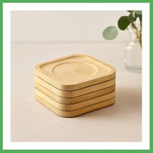 Astraltech Bambu Ahşap Kare Çay Tabağı 9.7x9.7 cm - 6'lı Set Bezoss